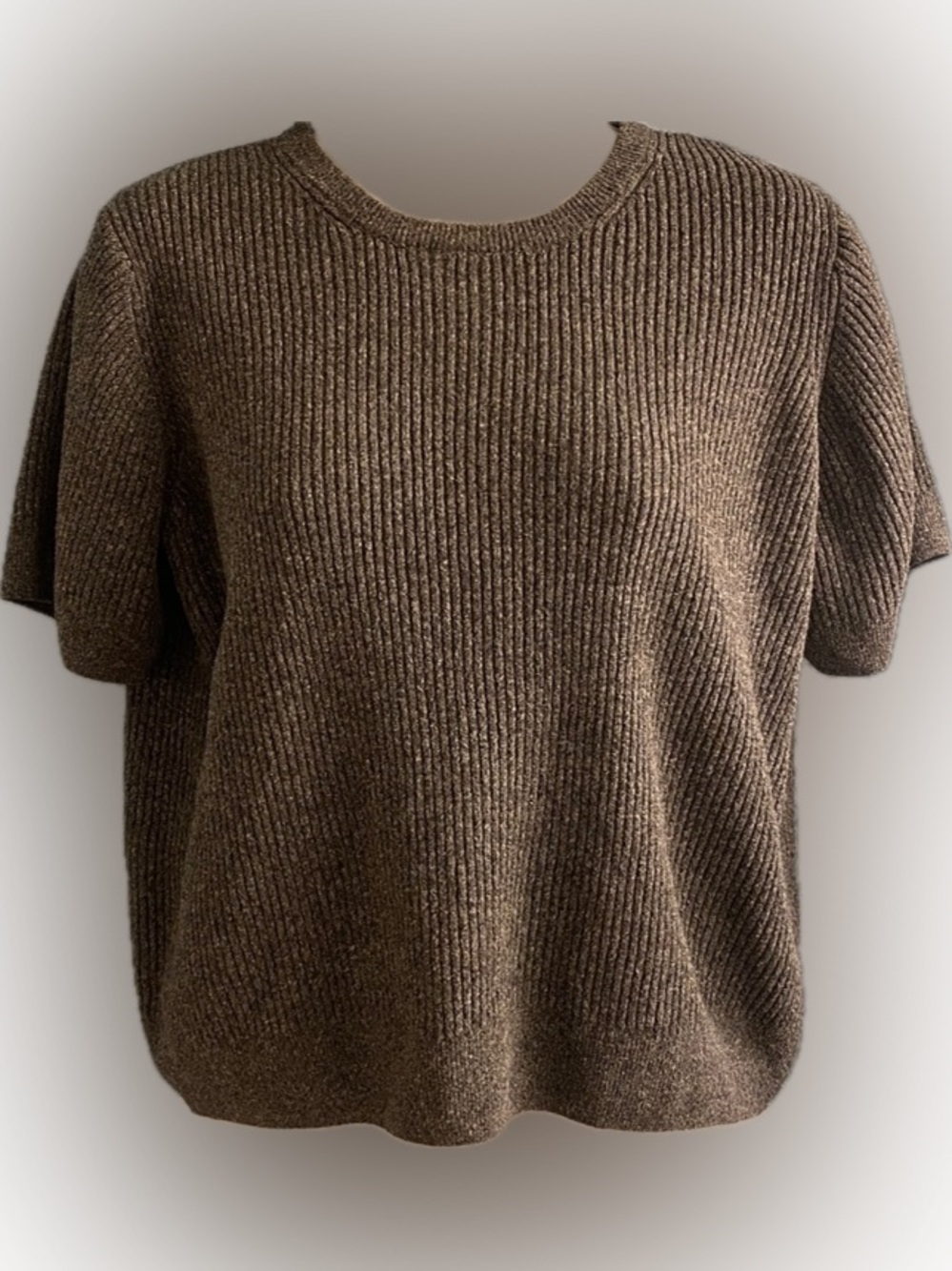 Halogen Women’s Charcoal Ribbed Short Sleeved Crewneck Sweater Tag L Fits M/S